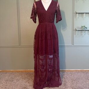 Altar'd State Marionette Deep Burgundy Maxi Dress